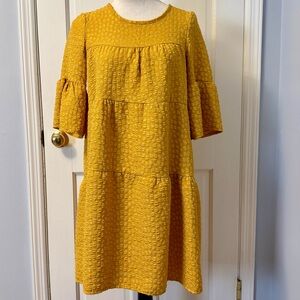 Marisa & Marie Made in Italy Gold Textured Tiered Smock Dress, S